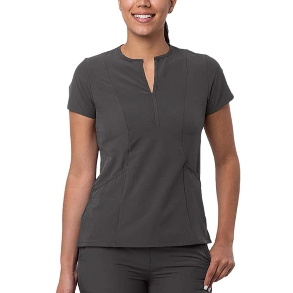 Gray Fitted Mandarin Collar Blouse